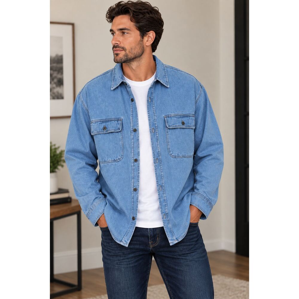 Men's Light Wash Denim Shacket